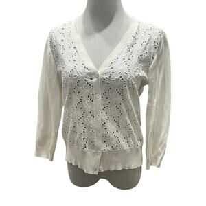 Cable & Gauge Women's White Floral Cut Out Cardigan SIZE Large